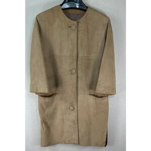Vintage 60s 70s Camel Suede Coat Big Button Minimalist Retro Boho M L